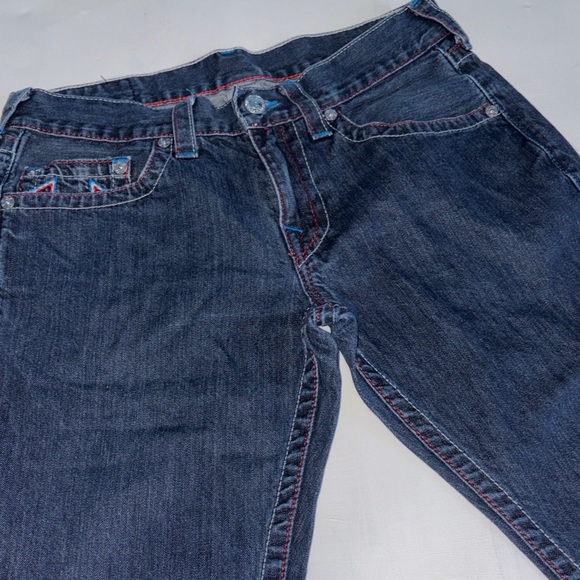 Men's TRUE RELIGION STRAIGHT LEG Dark Blue Jeans with accent trim - Picture 5 of 10